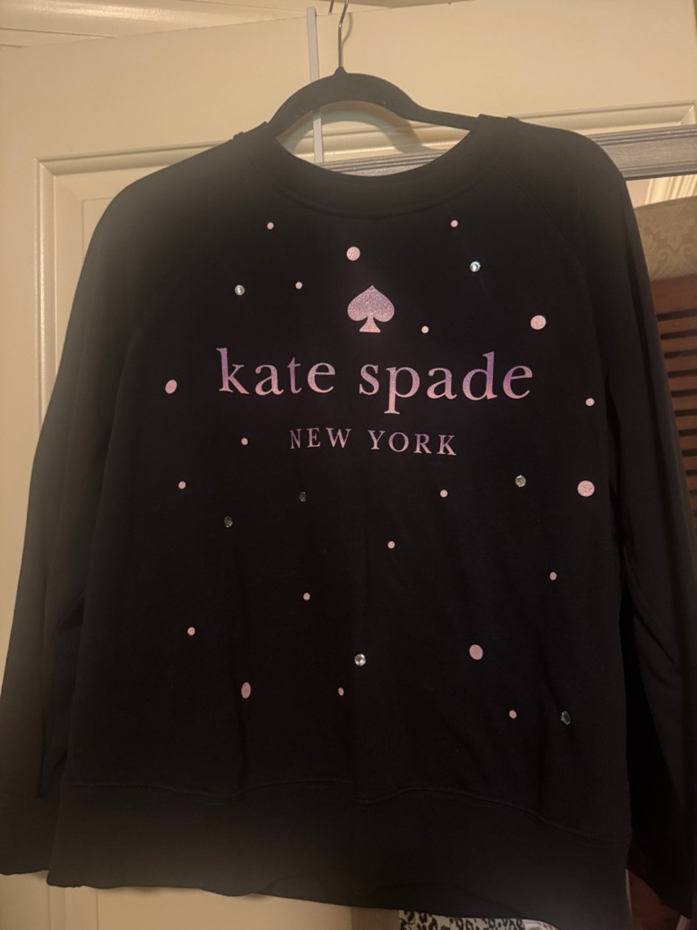 kate spade Black Sweatshirt with Pink Logo and Sparkle Accents
